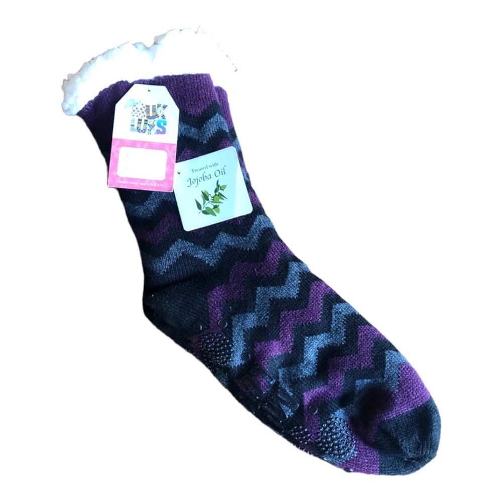 Muk Luks Purple Gray Faux Shearling Slipper Socks